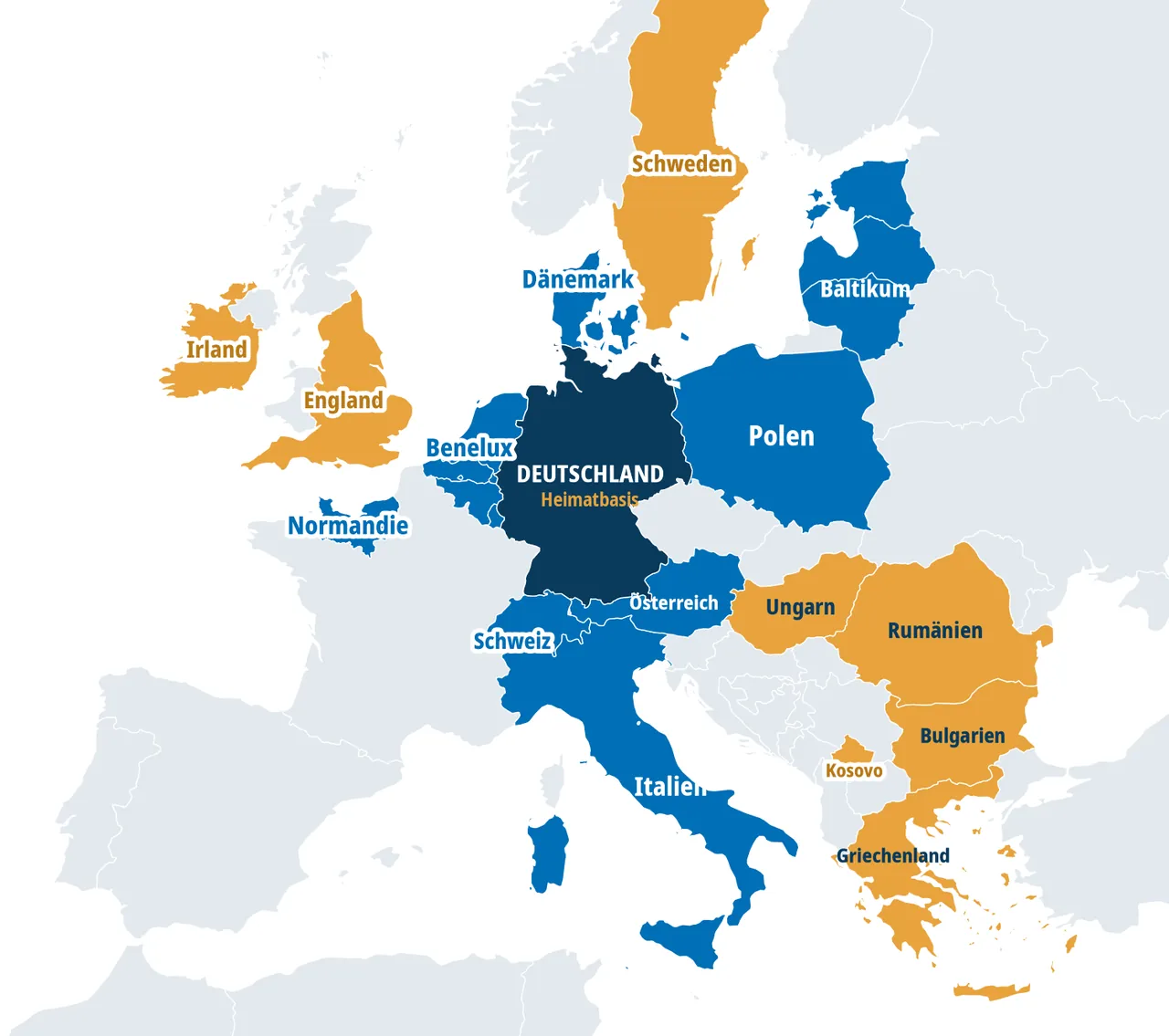 Carta d’Europa di agaSAAT Group: base in Germania, regioni di vendita e di sviluppo